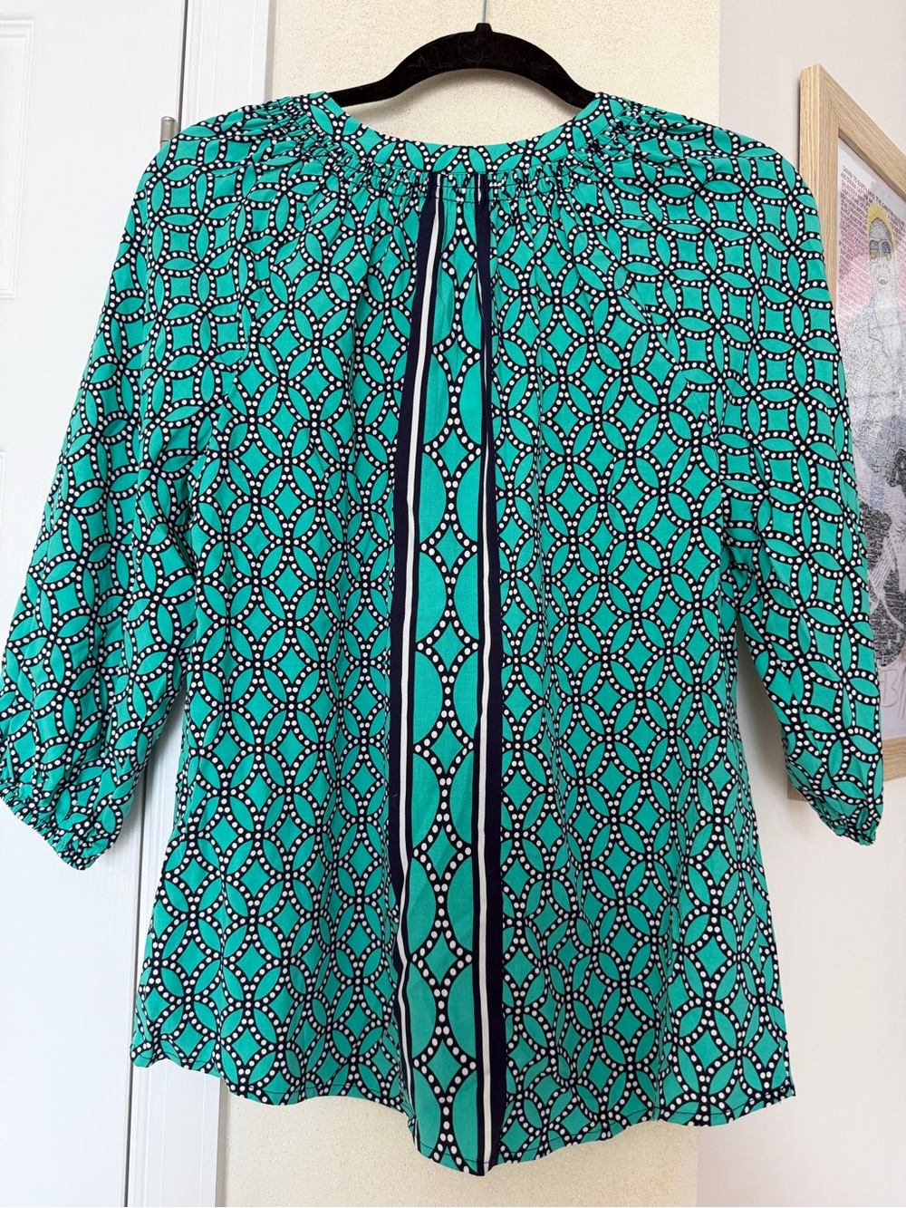 crown & ivy Core Peasant Teal Geometric Split-Front Blouse with Stripe Placket - Picture 4 of 8